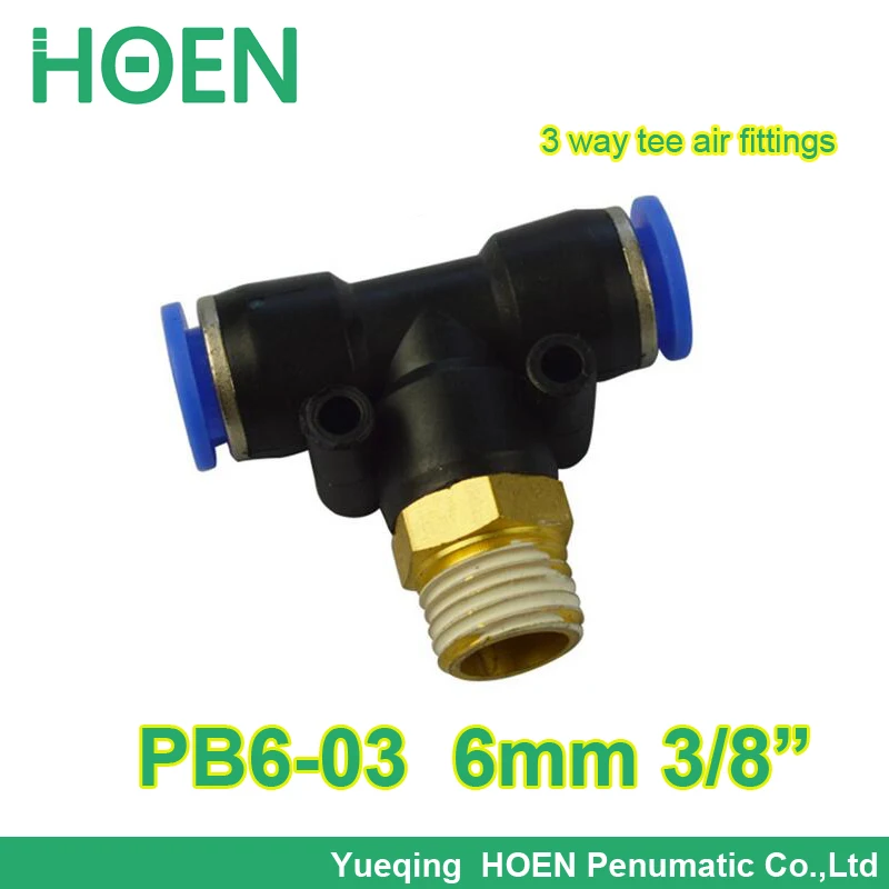 100pcs/lot 6mm thread 3/8" joint 3 way pneumatic fitting PB6-03 Push In One touch tube quick pipe tee Quick Fitting
100pcs/lot 6mm thread 3/8" joint 3 way pneumatic fitting PB6-03 Push In One touch tube quick pipe tee Quick Fitting