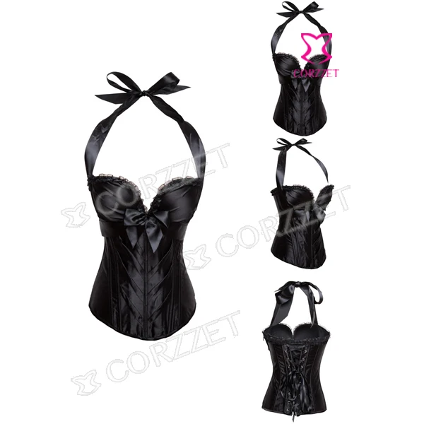 Gothic Clothing Satin Sexy Bustier Black Halter Corset Top Women Burlesque Waist Trainer Corsets Corpetes E Espartilhos 2014
Gothic Clothing Satin Sexy Bustier Black Halter Corset Top Women Burlesque Waist Trainer Corsets Corpetes E Espartilhos 2014