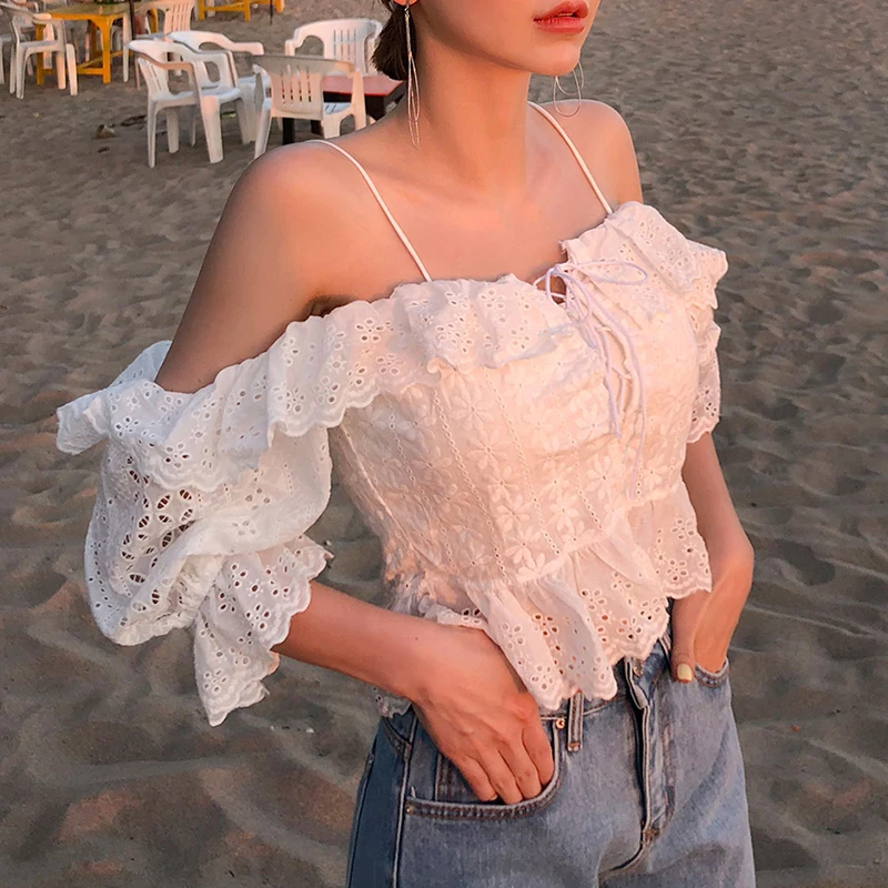 Women Off Shoulder Beach Blouse 2020 Summer Lace Blusas Long Sleeve Hollow Out Loose White Blouse Tops
Women Off Shoulder Beach Blouse 2020 Summer Lace Blusas Long Sleeve Hollow Out Loose White Blouse Tops