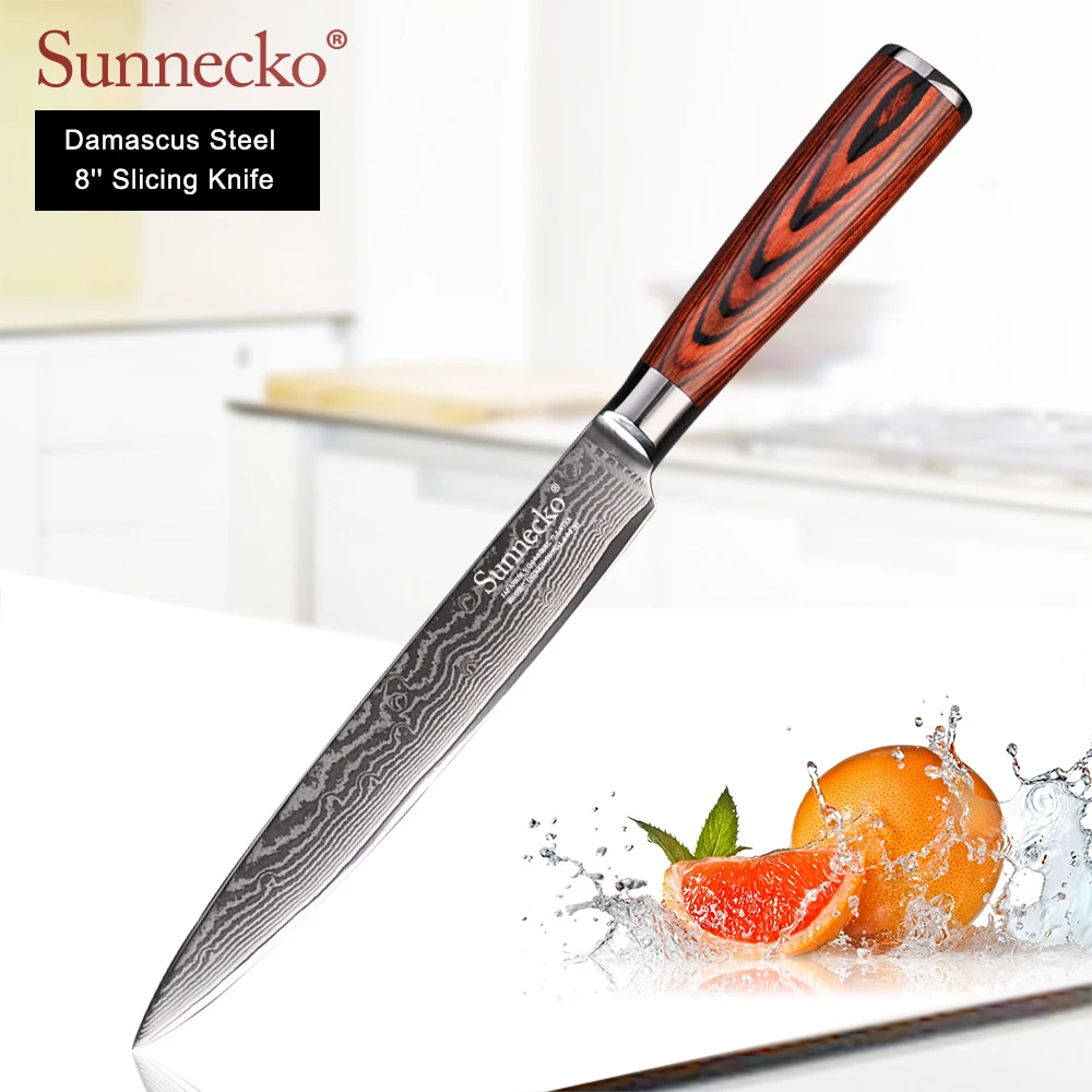 SUNNECKO Damascus Steel Slicing Knife 8'' VG10 Japaenese Style Wooden Handle Fish Fruit Peeling Carrot Vegetable Cooking Tools
SUNNECKO Damascus Steel Slicing Knife 8'' VG10 Japaenese Style Wooden Handle Fish Fruit Peeling Carrot Vegetable Cooking Tools