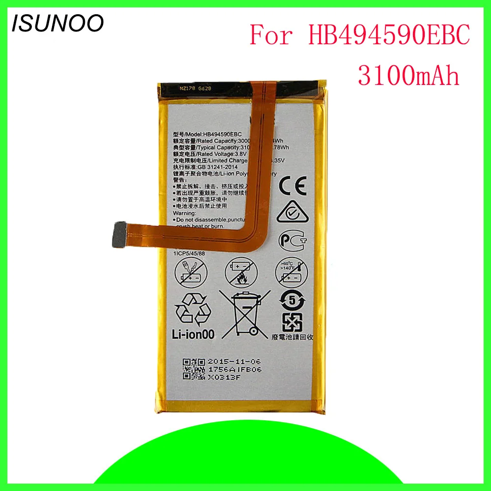 Аккумулятор ISUNOO HB494590EBC для Huawei Honor 7 G620 G628, сменный аккумулятор 3100 мАч
Аккумулятор ISUNOO HB494590EBC для Huawei Honor 7 G620 G628, сменный аккумулятор 3100 мАч