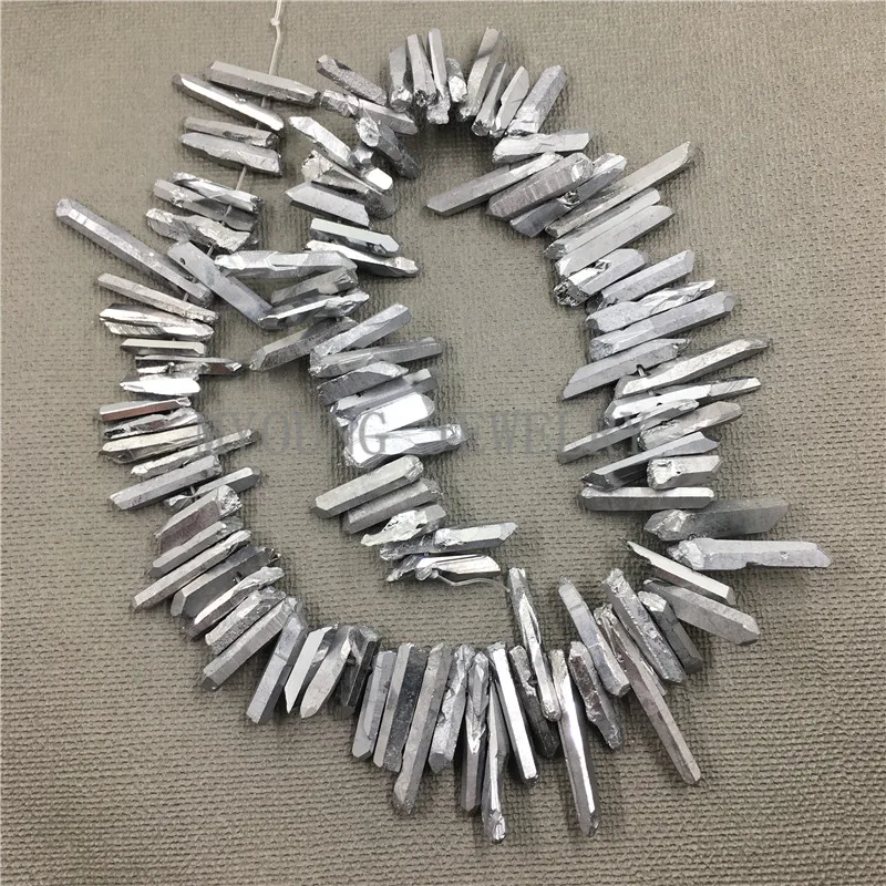 MY0787 Natural Crystal Quartz Titanium Stick Beads,Silver Coated Spike Point Beads,Raw Quartz Top Drilled Necklace Beads
MY0787 Natural Crystal Quartz Titanium Stick Beads,Silver Coated Spike Point Beads,Raw Quartz Top Drilled Necklace Beads
