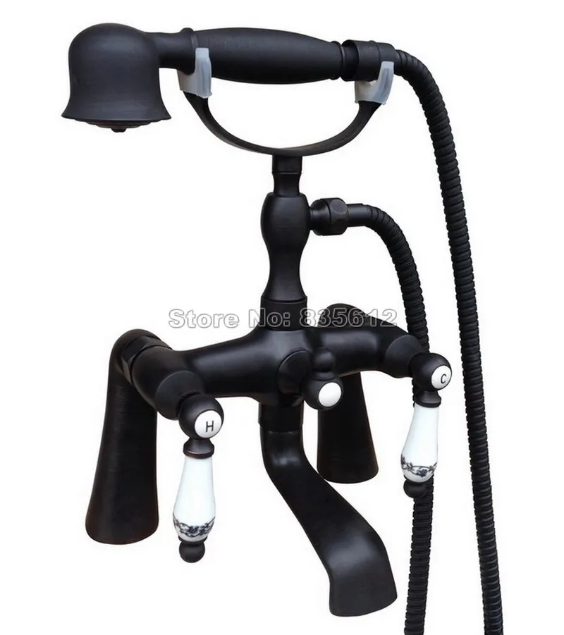 Deck Mounted Bathroom Dual Ceramic Handles Bathtub Mixer Tap with Handheld Shower Head Black Oil Rubbed Brass Faucet ttf507
Deck Mounted Bathroom Dual Ceramic Handles Bathtub Mixer Tap with Handheld Shower Head Black Oil Rubbed Brass Faucet ttf507