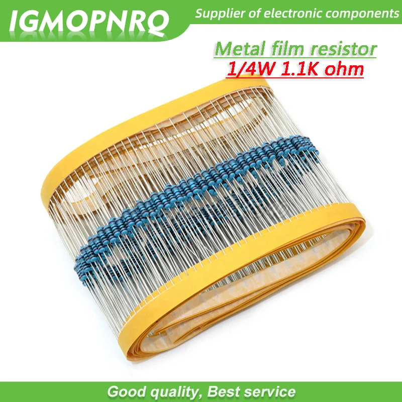 100pcs Metal film resistor Five color ring Weaving 1/4W 0.25W 1% 1K1 1K1 ohm 1K1ohm
100pcs Metal film resistor Five color ring Weaving 1/4W 0.25W 1% 1K1 1K1 ohm 1K1ohm