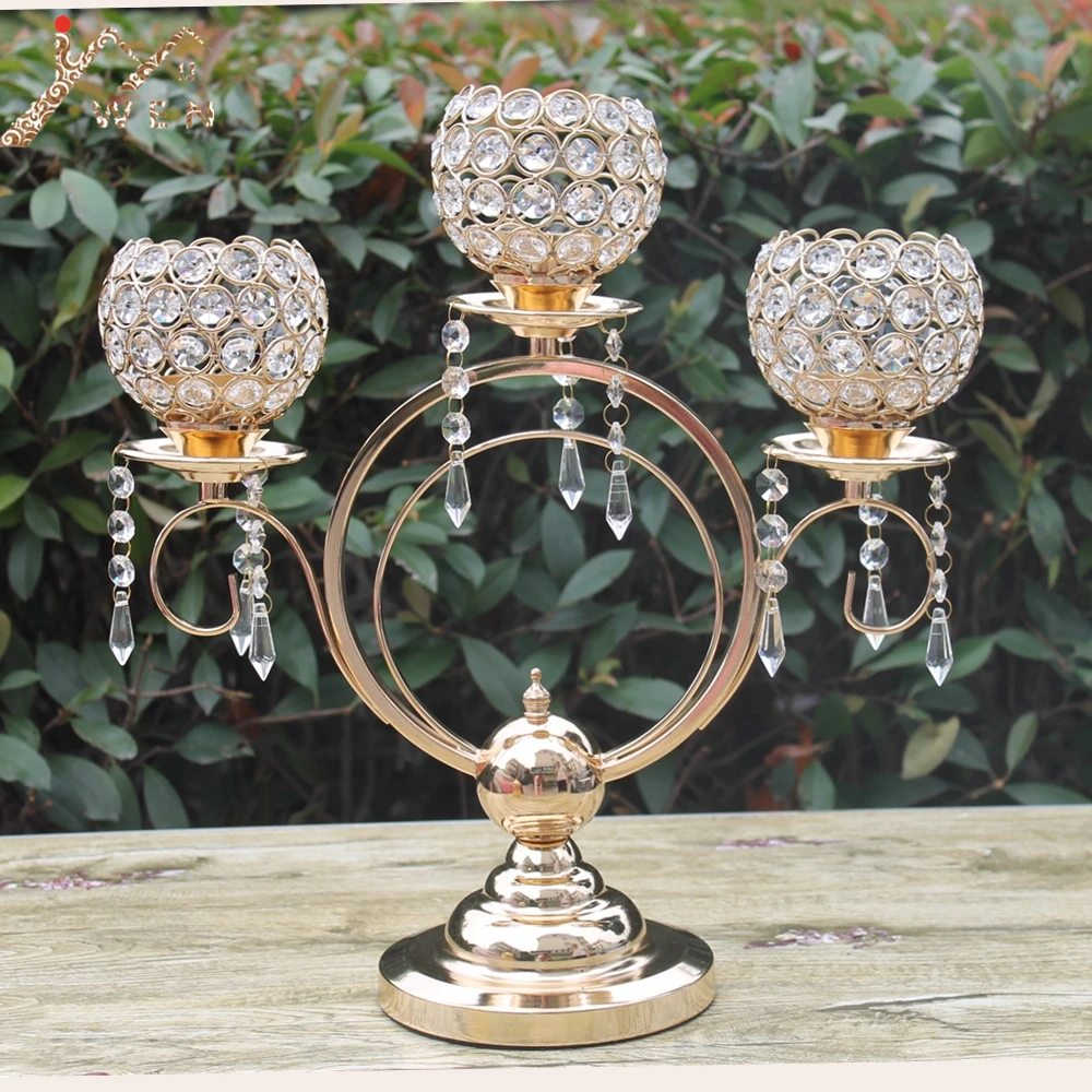 IMUWEN New arrival 43cm height 3-arms metal candelabras with crystal pendants, shiny golden finish wedding candle holder
IMUWEN New arrival 43cm height 3-arms metal candelabras with crystal pendants, shiny golden finish wedding candle holder