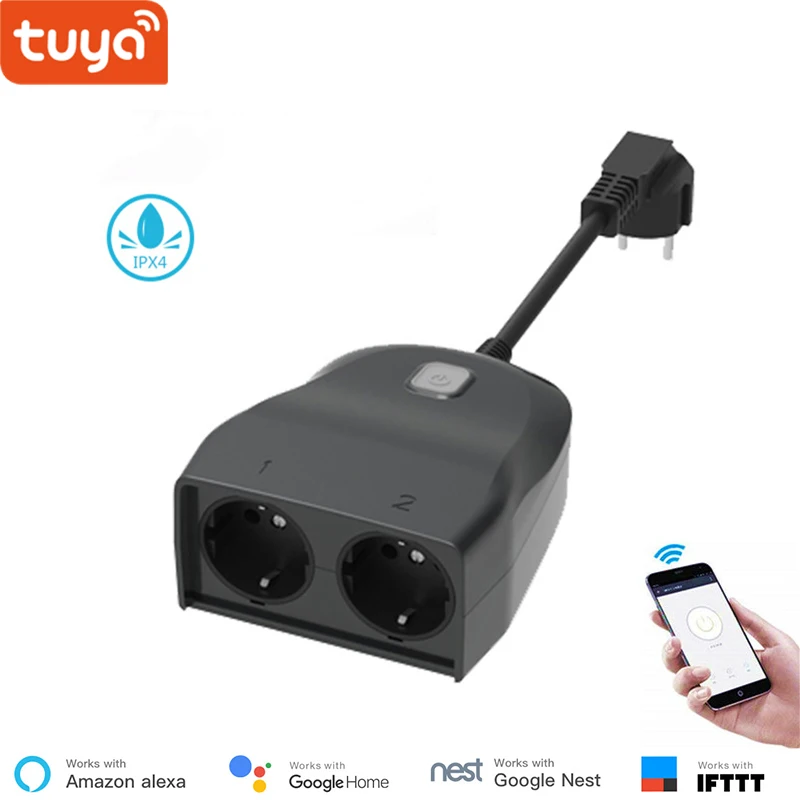 Google home compatible Tuya smart APP outdoor wifi socket EU standard 2 outlet IPX4 waterproof smart socket for home automation
Google home compatible Tuya smart APP outdoor wifi socket EU standard 2 outlet IPX4 waterproof smart socket for home automation