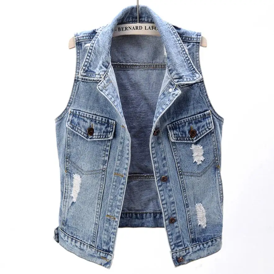 spring autumn new fashion hole denim vest women short sleeveless jeans tops coat
spring autumn new fashion hole denim vest women short sleeveless jeans tops coat