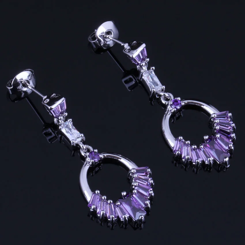 Elegant Purple Cubic Zirconia White CZ Silver Plated Drop Dangle Earrings V0736
Elegant Purple Cubic Zirconia White CZ Silver Plated Drop Dangle Earrings V0736