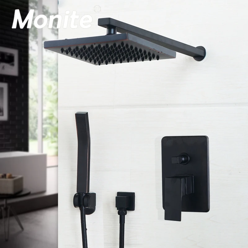 Monite Luxury Black Wall Mounted Bathroom Rainfall Shower Faucet Sets 8 inch Oil Rubbed Bronze Head & Hand shower Shower Set
Monite Luxury Black Wall Mounted Bathroom Rainfall Shower Faucet Sets 8 inch Oil Rubbed Bronze Head & Hand shower Shower Set