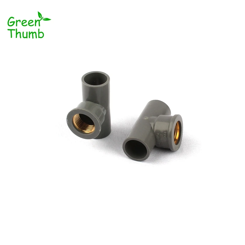 

20pcs Green Thumb 1/2 Inch PVC Tee Connector Inner Dia 20mm Female Thread Brass Tee Adapters Horticulture Irrigation PVC Joints