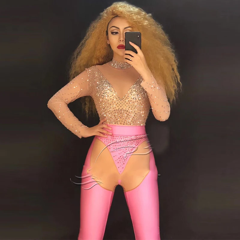 Bright Nude Pink Rhinestones Mesh Jumpsuit Women Birthday Bar Dance Clothes Nightclub Dance Female Singer Bright Bodysuit DL3432
Bright Nude Pink Rhinestones Mesh Jumpsuit Women Birthday Bar Dance Clothes Nightclub Dance Female Singer Bright Bodysuit DL3432