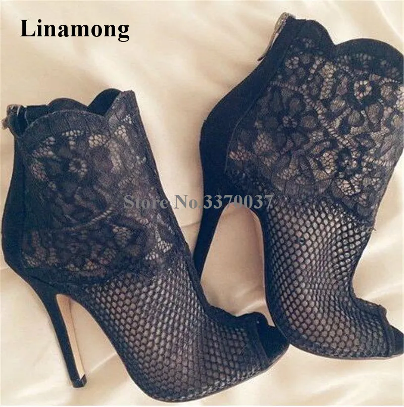 New Design Women Elegant Open Toe Black White Mesh Short Boots Embroidery Lace Thin Heel Ankle Booties Wedding High Heel Boots
New Design Women Elegant Open Toe Black White Mesh Short Boots Embroidery Lace Thin Heel Ankle Booties Wedding High Heel Boots
