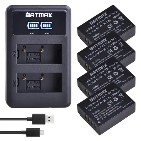 Batteria Batmax 1260mAh NP-W126 NP W126 NP-W126S W126S + caricabatterie doppio LED per Fuji X-Pro1 XPro1 X-T1 XT1, HS30EXR HS33EXR X PRO1