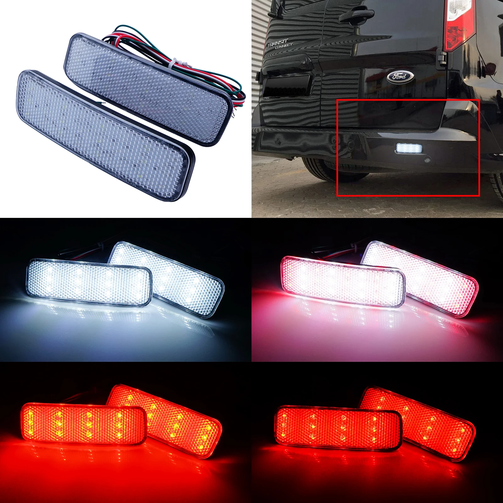 ANGRONG Pair Clear Lens Rear Bumper Reflector Stop Tail Light For Ford Transit Van Custom Connect
ANGRONG Pair Clear Lens Rear Bumper Reflector Stop Tail Light For Ford Transit Van Custom Connect