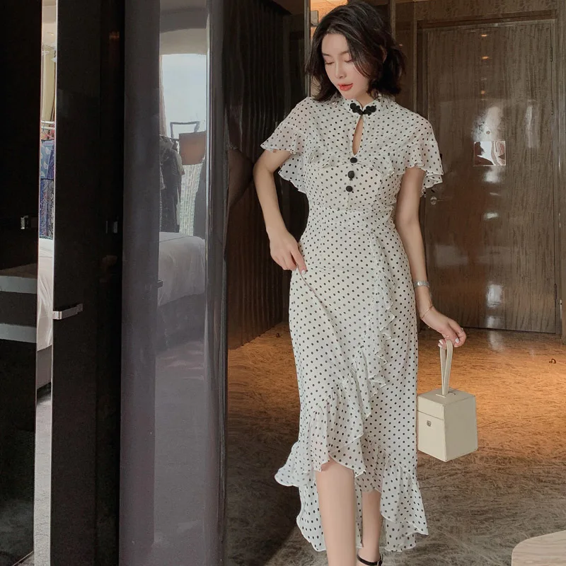 Ruffles Short Sleeve Dot Chiffon Dress Women Office Sexy Party Ladies Dresses Vestidos Summer Vintage Cheongsam Mermaid Dress
Ruffles Short Sleeve Dot Chiffon Dress Women Office Sexy Party Ladies Dresses Vestidos Summer Vintage Cheongsam Mermaid Dress