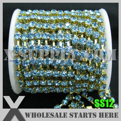 3mm SS12 Regular Crystal Rhinestone Chain, Garment Accessories, Aquamarine Rhinestone in Gold Base, X11212
3mm SS12 Regular Crystal Rhinestone Chain, Garment Accessories, Aquamarine Rhinestone in Gold Base, X11212