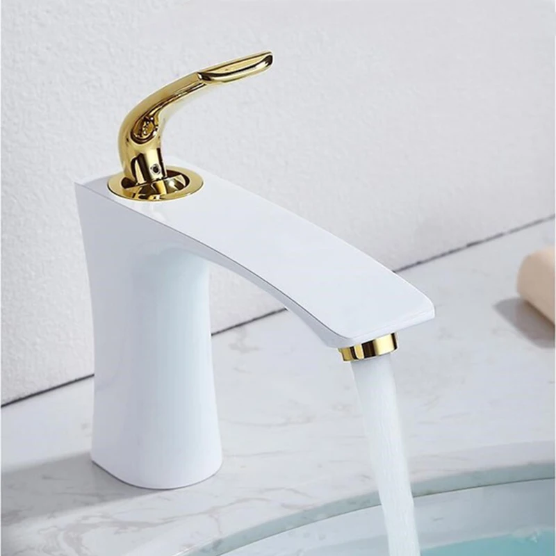 Basin Faucets Gold and White Brass Bathroom Sink Faucets Single Handle Hot and Cold Wash Mixer Water Tap Lavatory Water Mixer
Basin Faucets Gold and White Brass Bathroom Sink Faucets Single Handle Hot and Cold Wash Mixer Water Tap Lavatory Water Mixer