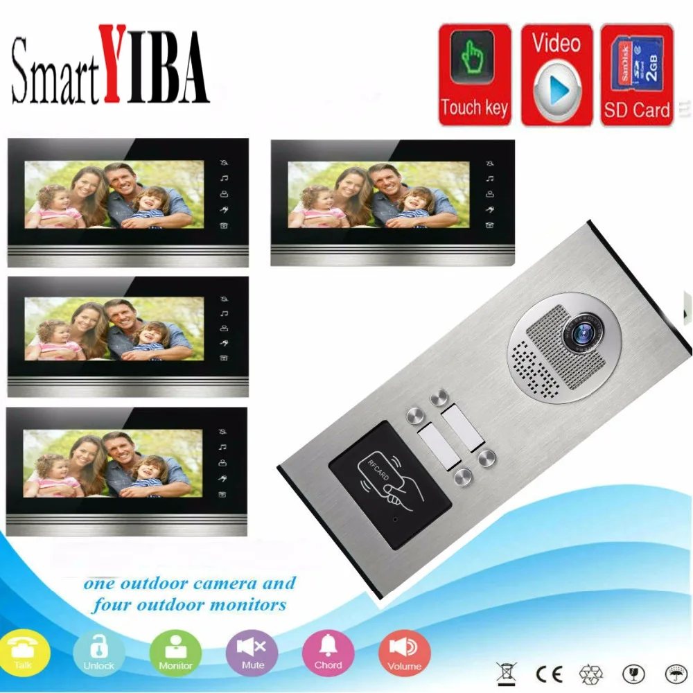 SmartYIBA 7"Inch Monitor Video Intercom Door Phone KIT RFID Access Doorbell Camera With SD Card Video Recording For 4 Apartment
SmartYIBA 7"Inch Monitor Video Intercom Door Phone KIT RFID Access Doorbell Camera With SD Card Video Recording For 4 Apartment
