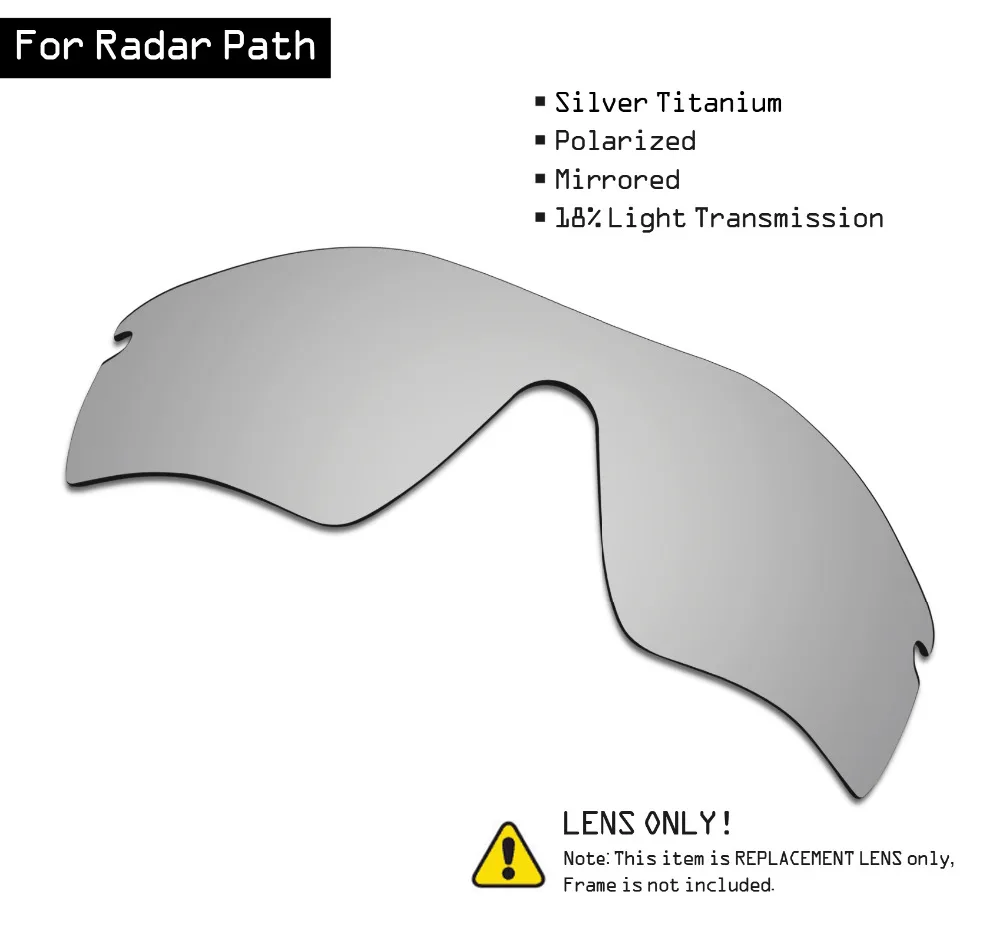 SmartVLT Polarized Sunglasses Replacement Lenses for Oakley Radar Path - Silver Titanium
SmartVLT Polarized Sunglasses Replacement Lenses for Oakley Radar Path - Silver Titanium