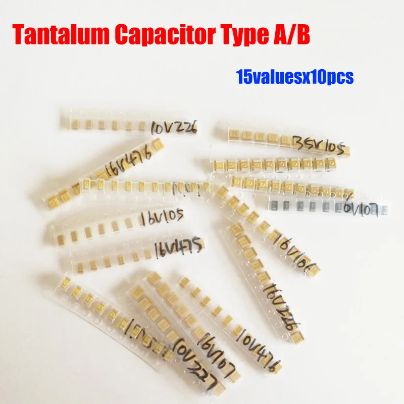 15valuesX10pcs=150pcs SMD Tantalum Capacitor Assortment Kit Type A/B Pack
15valuesX10pcs=150pcs SMD Tantalum Capacitor Assortment Kit Type A/B Pack