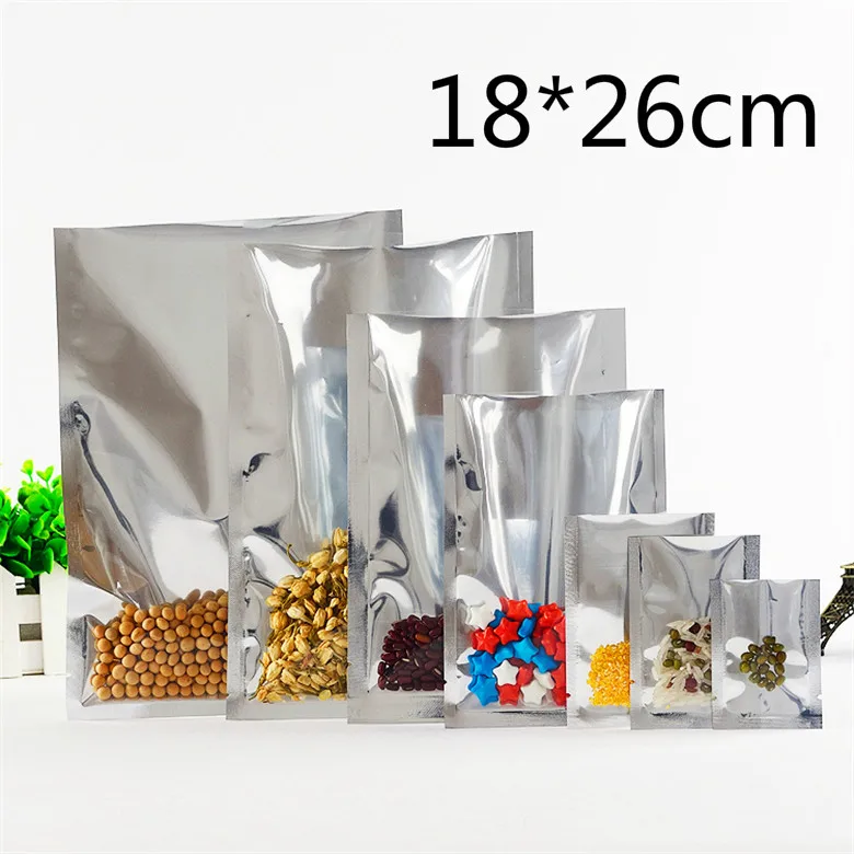 DHL 400 Pcs/Lot 18*26cm Silver / Clear Top Open Plating Aluminum Foil Plastic Packing Bags Heat Seal Food Party Vacuum Pouch
DHL 400 Pcs/Lot 18*26cm Silver / Clear Top Open Plating Aluminum Foil Plastic Packing Bags Heat Seal Food Party Vacuum Pouch