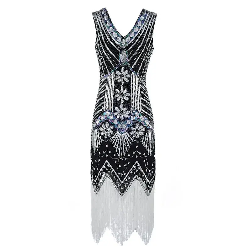 Vintage Women 1920s Inspired Flapper Gatsby Dress Art Deco Double V Neck Embroidery Bodycon Sequin Bead Fringe Dress
Vintage Women 1920s Inspired Flapper Gatsby Dress Art Deco Double V Neck Embroidery Bodycon Sequin Bead Fringe Dress