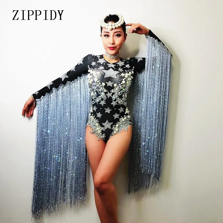 Gray Tassel Crystals Stars Bodysuit Women Stage Dance fringes Leotard Nightclub Party Female Singer Costume Celebrate Outfit
Gray Tassel Crystals Stars Bodysuit Women Stage Dance fringes Leotard Nightclub Party Female Singer Costume Celebrate Outfit