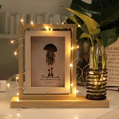 Creative double-sided photo frame 5 inch Nordic office desk water culture rotating table LED lights decorative photo frame
Creative double-sided photo frame 5 inch Nordic office desk water culture rotating table LED lights decorative photo frame