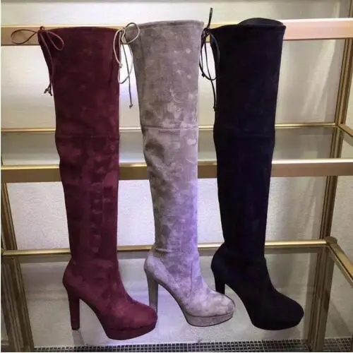 2017 Newest Suede Leather Platform Over the Knee Boots Fashion Chunk High Heel Knight Boots Black Women Long Boots Wine Gray 
2017 Newest Suede Leather Platform Over the Knee Boots Fashion Chunk High Heel Knight Boots Black Women Long Boots Wine Gray