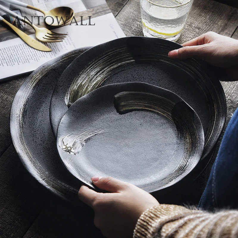 ANTOWALL Vintage Scrub Ceramic Tableware Black Plate Home Restaurant Dim Sum Dish Soup Plate Lotus Leaf Side Plate
ANTOWALL Vintage Scrub Ceramic Tableware Black Plate Home Restaurant Dim Sum Dish Soup Plate Lotus Leaf Side Plate