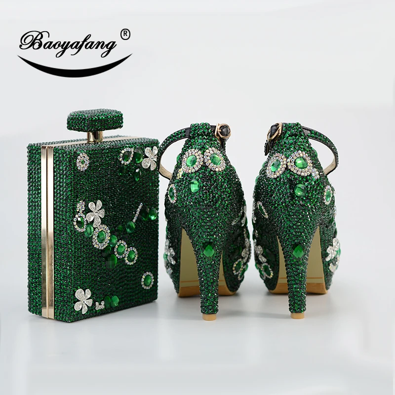 BaoYaFang New women wedding shoes with macthing bags Bride Party heel shoes woman 8cm/11cm heel ankle strap shoe green crystal
BaoYaFang New women wedding shoes with macthing bags Bride Party heel shoes woman 8cm/11cm heel ankle strap shoe green crystal