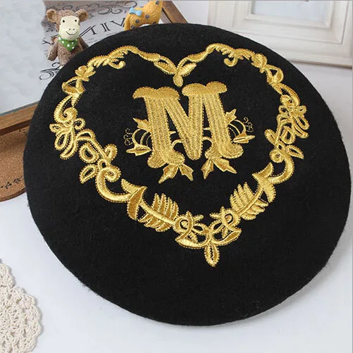 Princess sweet lolita Autumn winter warm wool embroidery Golden pattern Thin face beret AL10
Princess sweet lolita Autumn winter warm wool embroidery Golden pattern Thin face beret AL10