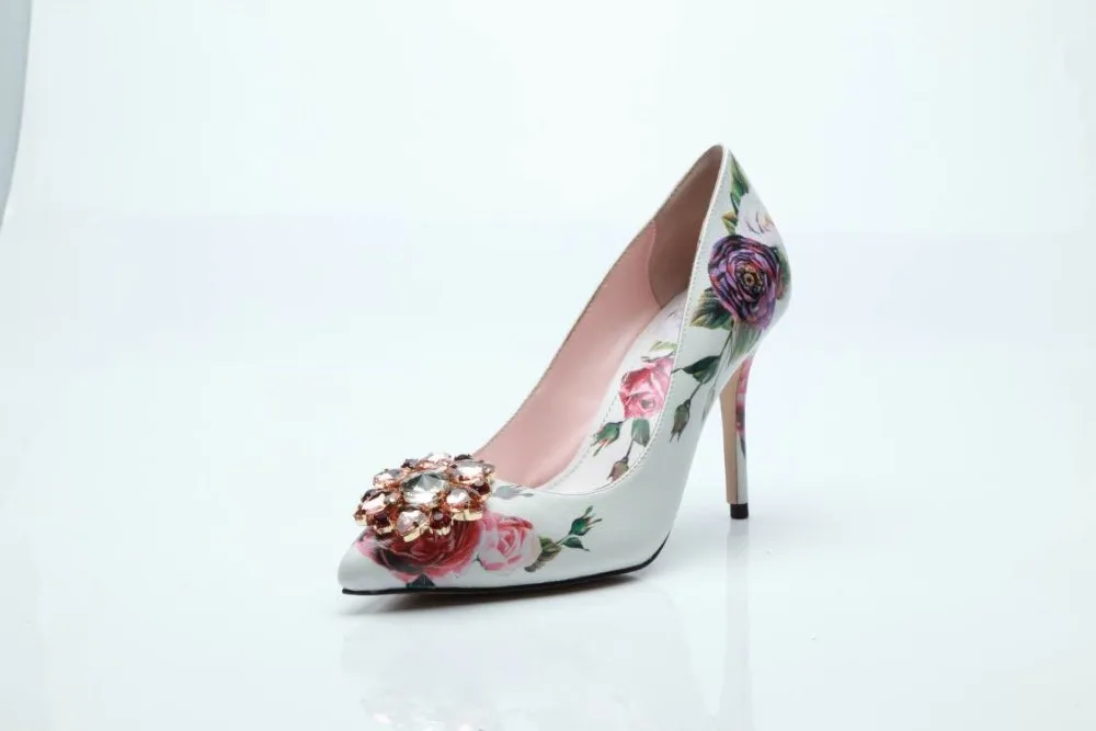 Newest Rose Flower Printed Leather Pumps 10CM Pointed Toe High Heels Party 6CM Crystal Front Wedding Shoes
Newest Rose Flower Printed Leather Pumps 10CM Pointed Toe High Heels Party 6CM Crystal Front Wedding Shoes