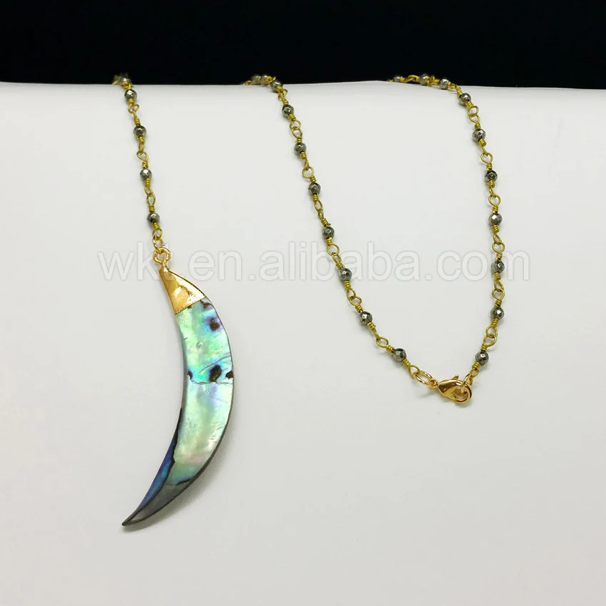 WT-N678 Wholesale 5pcs Rosary chain Necklace Jewelry natural abalone shell horn pendant moon shape pyrite beads necklace gift
WT-N678 Wholesale 5pcs Rosary chain Necklace Jewelry natural abalone shell horn pendant moon shape pyrite beads necklace gift