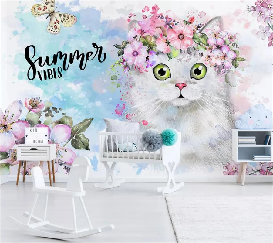 beibehang Custom wallpaper 3d murals Nordic minimalist flower kitten children room decoration background wall paper
beibehang Custom wallpaper 3d murals Nordic minimalist flower kitten children room decoration background wall paper