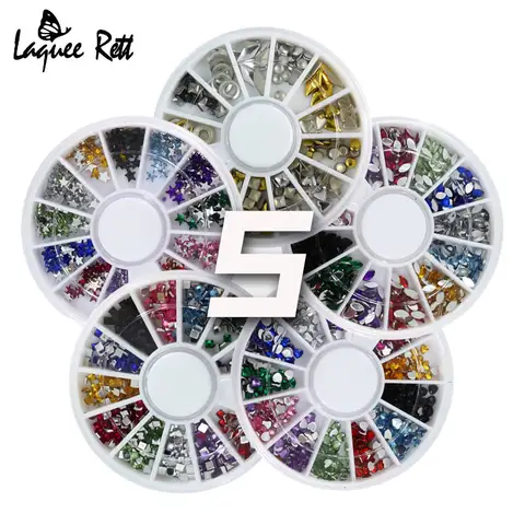 5 set Nail Acrylic Wheel Glitter Rhinestone Manicure Tips For Charms 3D metal Nail Art Decorations