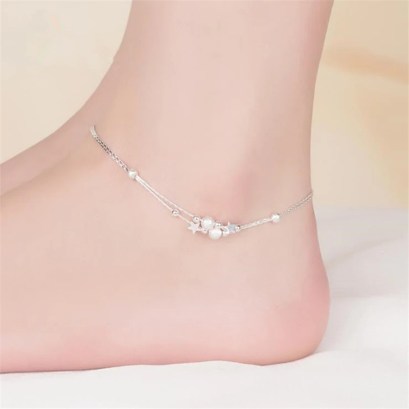 KOFSAC Fashion Double Chain 925 Sterling Silver Anklets For Women Cute Star Beads Ankle Bracelets Foot Jewelry Girl Party Gifts 
KOFSAC Fashion Double Chain 925 Sterling Silver Anklets For Women Cute Star Beads Ankle Bracelets Foot Jewelry Girl Party Gifts