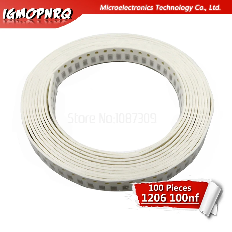 100pcs 100NF X7R Error 10% 50V 0.1UF 104 1206 smd capacitor 
100pcs 100NF X7R Error 10% 50V 0.1UF 104 1206 smd capacitor