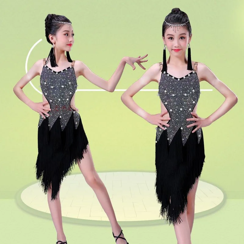 Children Pearl Diamond Latin Ballroom Dance Dress Kids Girls Dancewear Fringe Skirts Latin Stage Dance Costume Clothing Children
Children Pearl Diamond Latin Ballroom Dance Dress Kids Girls Dancewear Fringe Skirts Latin Stage Dance Costume Clothing Children