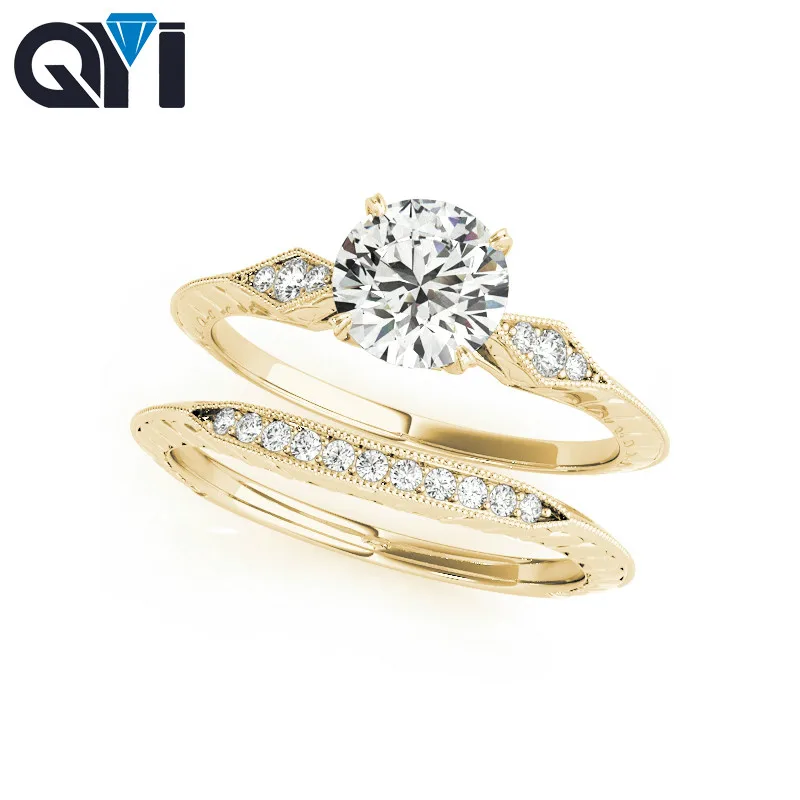 Набор обручальных колец из желтого золота 14 к, 1 карат, круглая огранка, Moissanite, ювелирные изделия для невесты, свадебные кольца для женщин
Набор обручальных колец из желтого золота 14 к, 1 карат, круглая огранка, Moissanite, ювелирные изделия для невесты, свадебные кольца для женщин