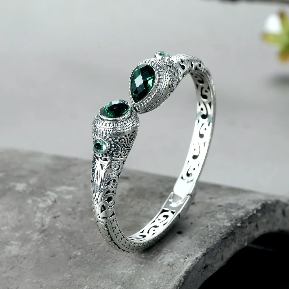 925 Sterling silver Bangle Vintage Green Crystal Thai Silver Bracelet Ethnic Handmade Women Bangles Jewelry Mother's day Gifts
925 Sterling silver Bangle Vintage Green Crystal Thai Silver Bracelet Ethnic Handmade Women Bangles Jewelry Mother's day Gifts