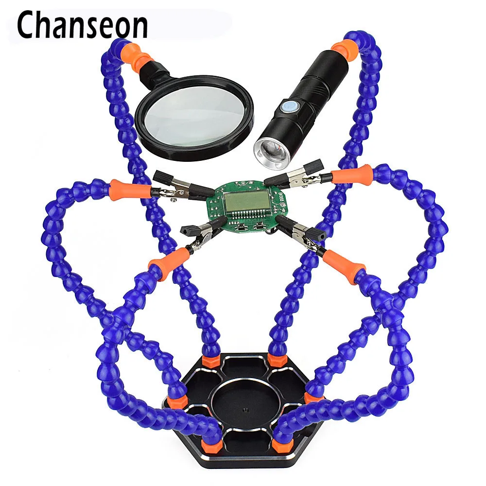 Chanseon Third Hand Multi Soldering Helping Hands Tool with 6pcs Flexible Arms for PCB Board Soldering Assembly Repair Station
Chanseon Third Hand Multi Soldering Helping Hands Tool with 6pcs Flexible Arms for PCB Board Soldering Assembly Repair Station