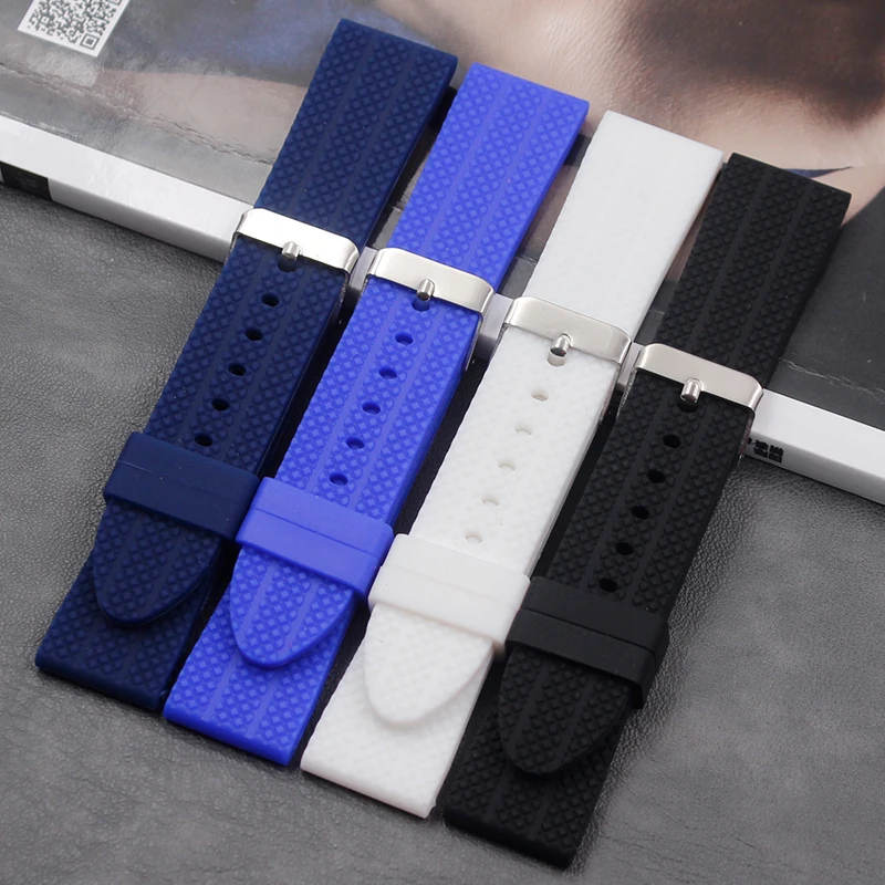 Soft silicone strap men's watch accessories 22mm ladies sports waterproof natural rubber strap buckle
Soft silicone strap men's watch accessories 22mm ladies sports waterproof natural rubber strap buckle