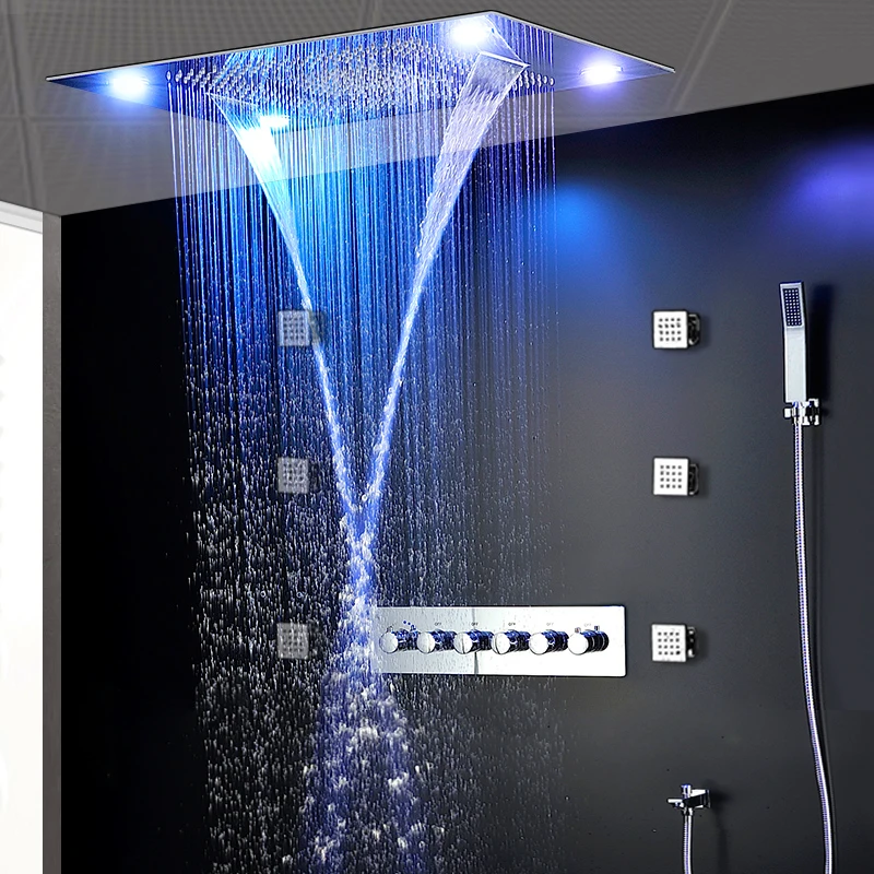 2024 Luxury Modern Ceiling Electric LED Shower Head Set Rainfall Waterfall Shower Kit Faucets with 6 pcs Massage Body Spray
2024 Luxury Modern Ceiling Electric LED Shower Head Set Rainfall Waterfall Shower Kit Faucets with 6 pcs Massage Body Spray
