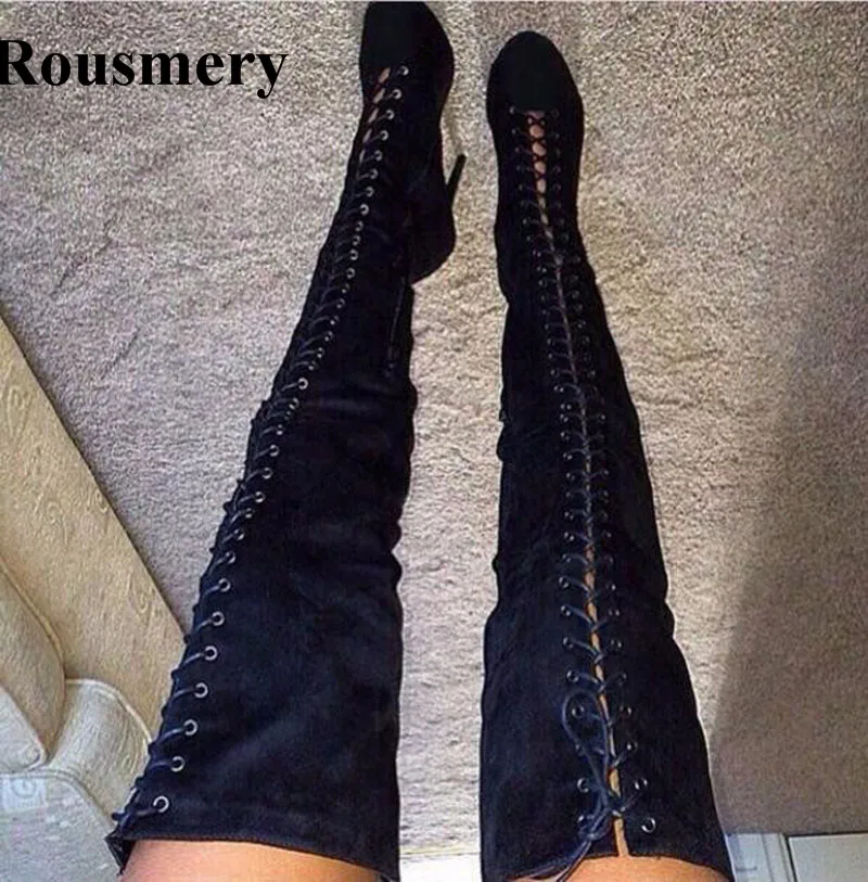 New Fashion Women Round Toe Lace-up Over Knee Black Suede Leather Gladiator Boots Cut-out High Heel Long Boots Dress Shoes
New Fashion Women Round Toe Lace-up Over Knee Black Suede Leather Gladiator Boots Cut-out High Heel Long Boots Dress Shoes