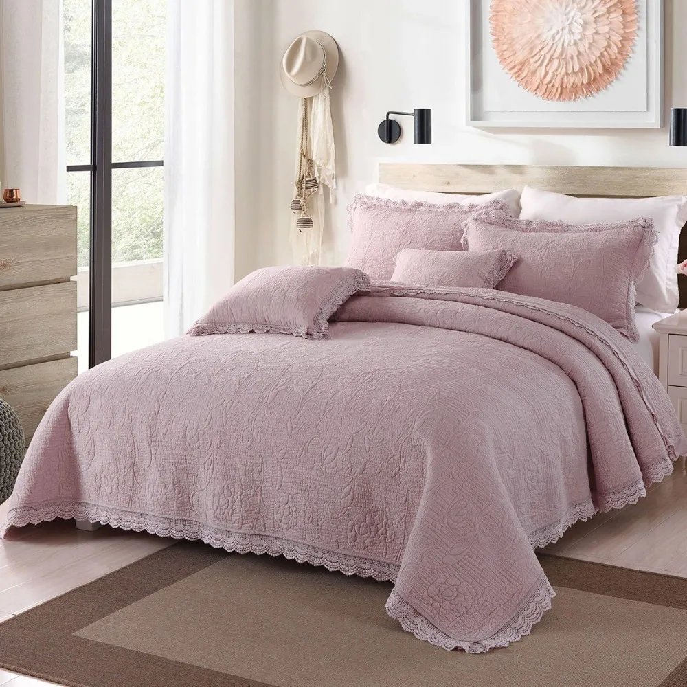 Cotton 3-Piece Queen Quilt Set Solid Color Embroidered Bedspread Coverlet with 2 Pillowcase Queen Quilted Blanket Lace Edging
Cotton 3-Piece Queen Quilt Set Solid Color Embroidered Bedspread Coverlet with 2 Pillowcase Queen Quilted Blanket Lace Edging