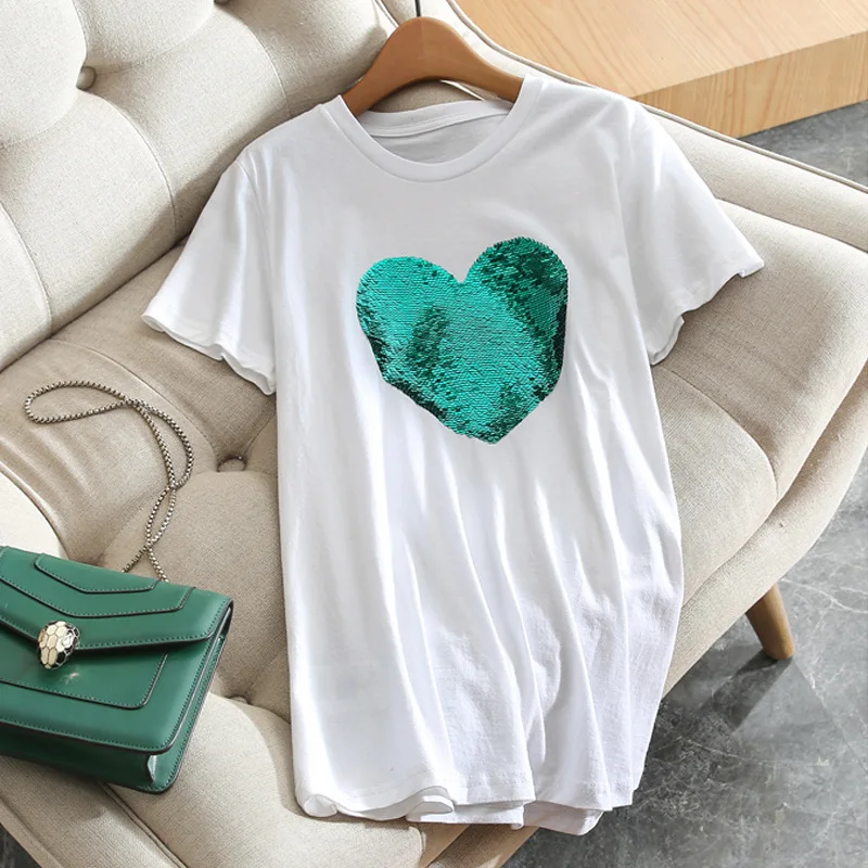 Zuolunouba Summer Tops Colour Change Love Harajuku Women T Shirt Fashion Sequins Cotton Short Sleeve Casual Tees Female
Zuolunouba Summer Tops Colour Change Love Harajuku Women T Shirt Fashion Sequins Cotton Short Sleeve Casual Tees Female