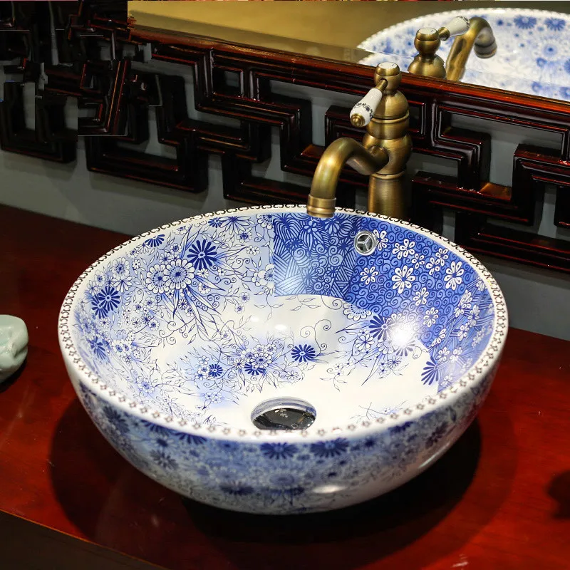 Round Handmade Europe Vintage Style Lavobo Ceramic Bathroom Counter top Bathroom Sink ceramic basin bowl blue and white pattern
Round Handmade Europe Vintage Style Lavobo Ceramic Bathroom Counter top Bathroom Sink ceramic basin bowl blue and white pattern