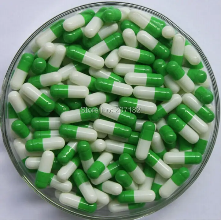 (10,000pcs/pack) Size 3# Green/White Color Gelatin Capsule,Empty Capsule---Top & Bottom Joined 
(10,000pcs/pack) Size 3# Green/White Color Gelatin Capsule,Empty Capsule---Top & Bottom Joined