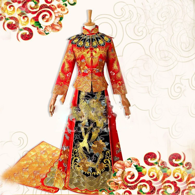 Long Tailed Phoenix Embroidery XiuHeFu Chinese Traditional Wedding Hanfu Bride Dress Republican Period Wedding Hanfu Costume
Long Tailed Phoenix Embroidery XiuHeFu Chinese Traditional Wedding Hanfu Bride Dress Republican Period Wedding Hanfu Costume